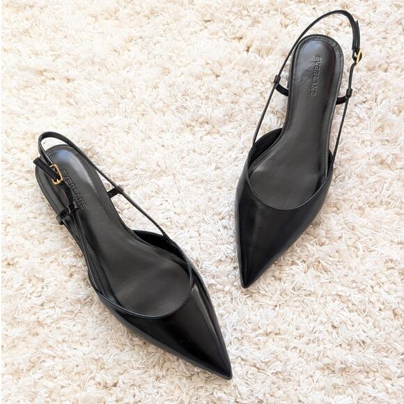 Everlane Shoes - Everlane The Studio Slingback Flat Womens 9 Black Leather Pointed Toe NWT